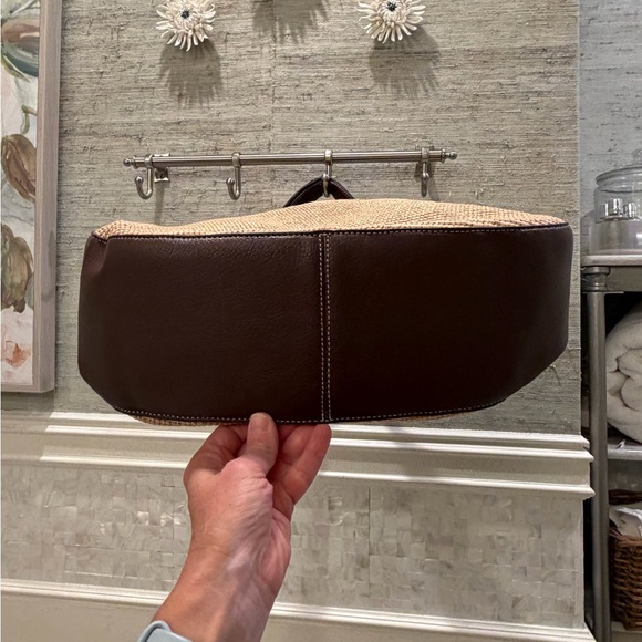 NWOT new Anthropologie Sonia raffia slouchy tote bag brown tan faux Leather - Picture 8 of 13